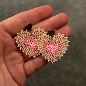 Heart-Shaped Beaded Earrings - Pink and Gold